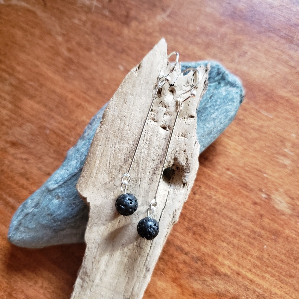 Handmade Therapeutic Geometric Lava Stone Essential Oil Earrings